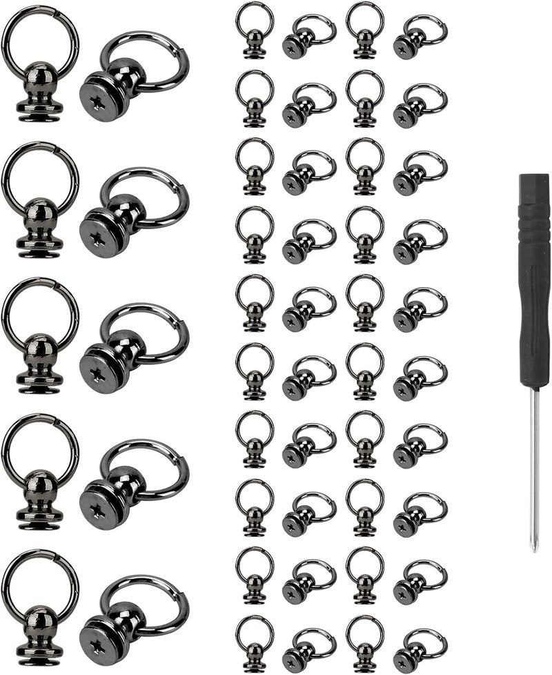 TiSuit 50pcs Screwback Round Head Rivet with Pull Ring Studs with Screwdriver for DIY Leather Craft Belts Purse Handbags Phone Cas (Gun Black) - Image 1